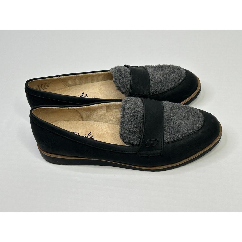 LifeStride Slip-on Loafers w/ Faux Sherpa Accent Women's 7 Zee Cozy Black + Gray